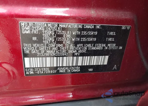 2019 Toyota Rav4 Adventure from USA, damaged, VIN 2T3J1RFV2KC020842